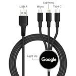 3-in-1 Light Up Logo USB Charger Cable with Micro USB china factory