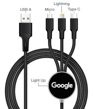 3-in-1 Light Up Logo USB Charger Cable with Micro USB china factory