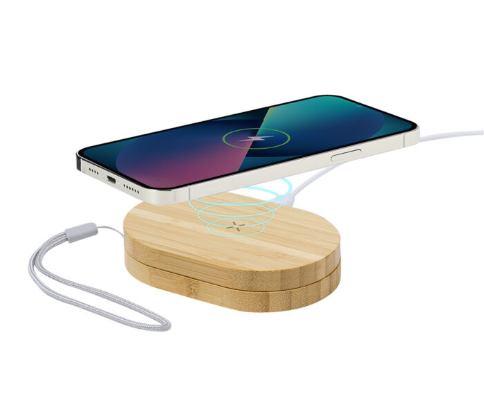 China factory wireless charger box made of bamboo with a charging cable set