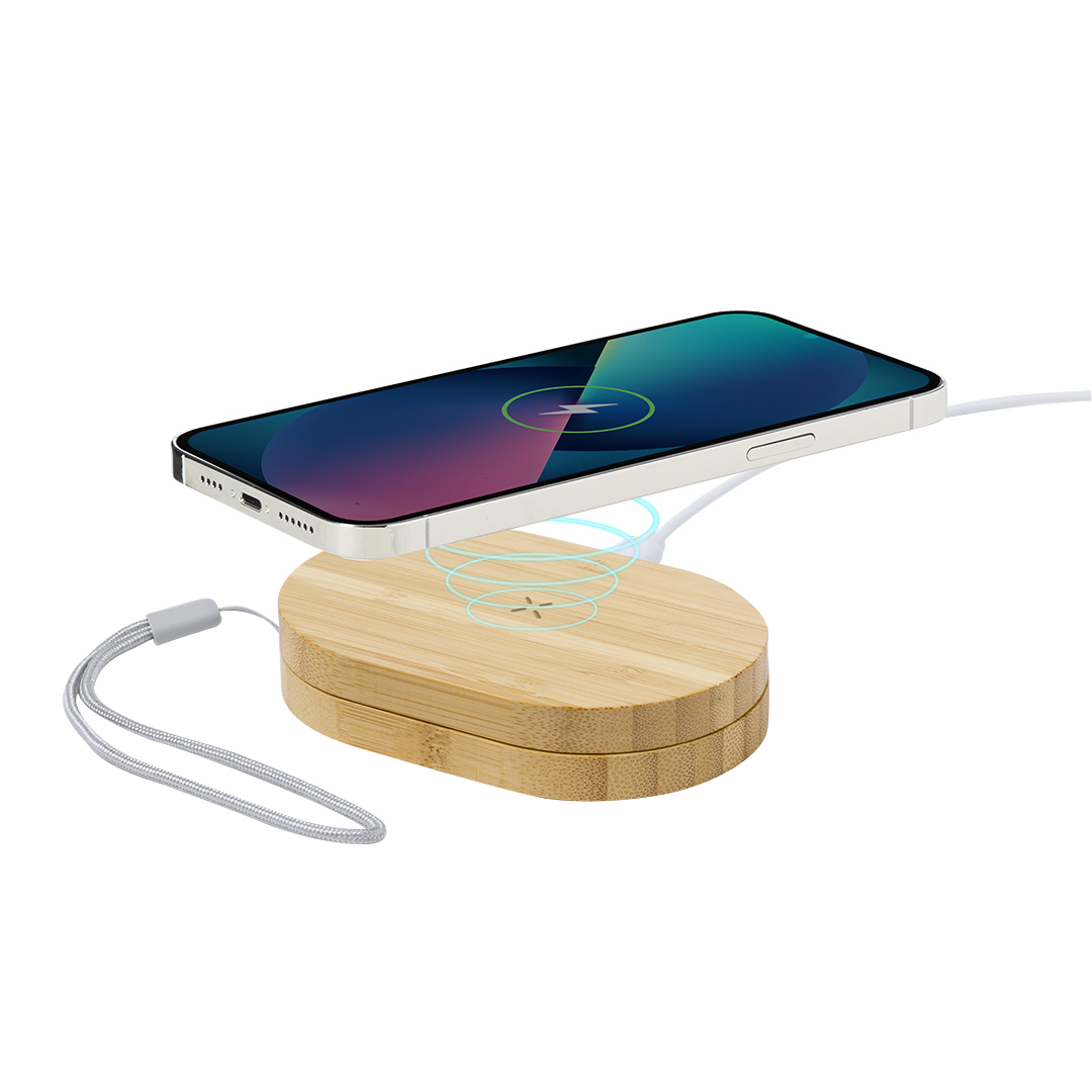 China factory wireless charger box made of bamboo with a charging cable set