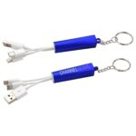 Aluminium Keyring Charging Cable With logo Blue