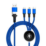 Custom Light Up Logo USB Charging Cable with Micro USB, USB-C Blue