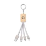 Natural Bamboo & Wheat Straw Three-In-One Charging Cable Keychain