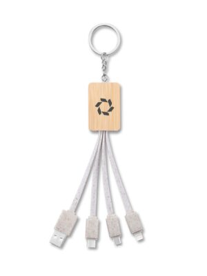 Natural Bamboo & Wheat Straw Three-In-One Charging Cable Keychain